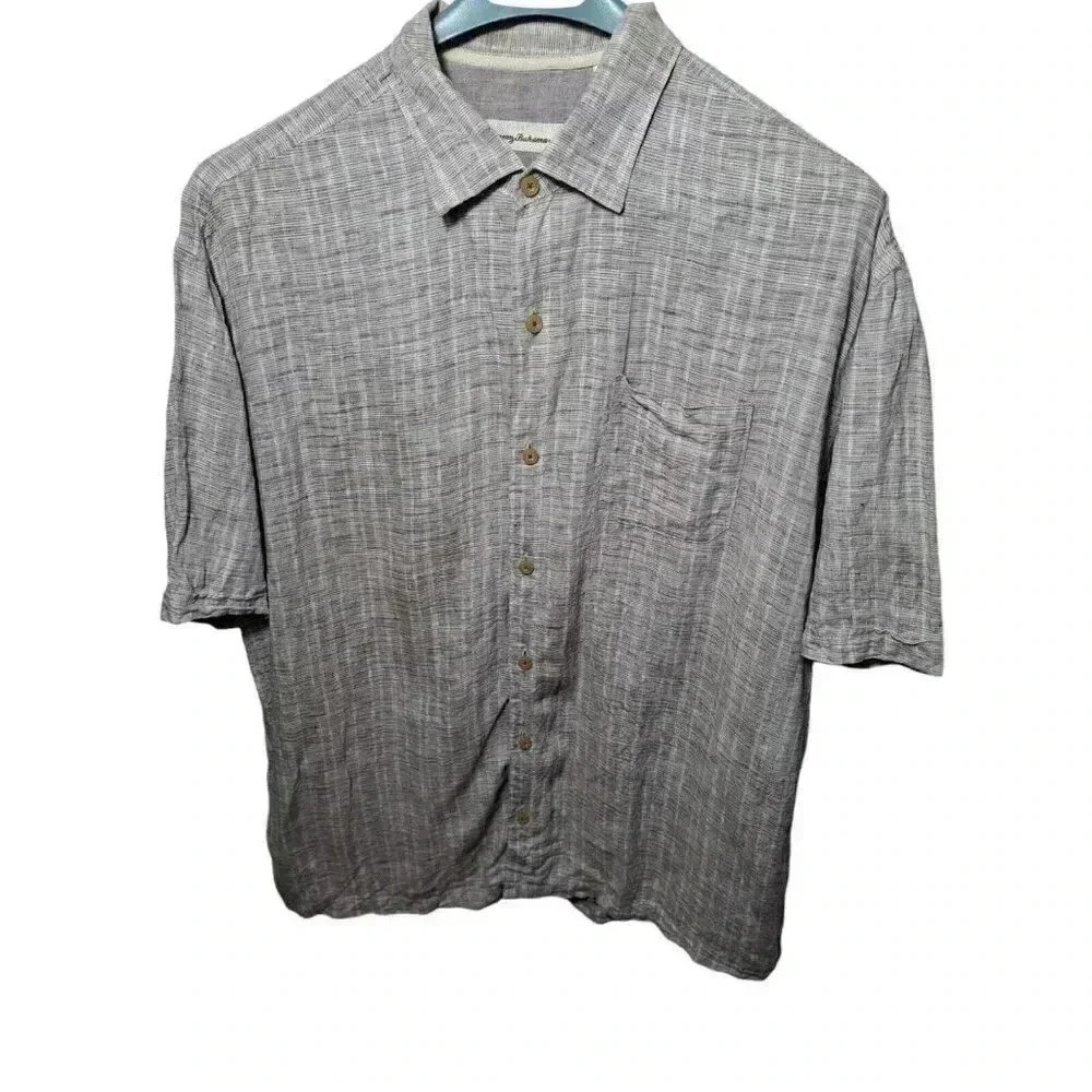 Men's Tommy Bahama 100% Linen Brown Short Sleeve Button Down Shirt- Size 2XL